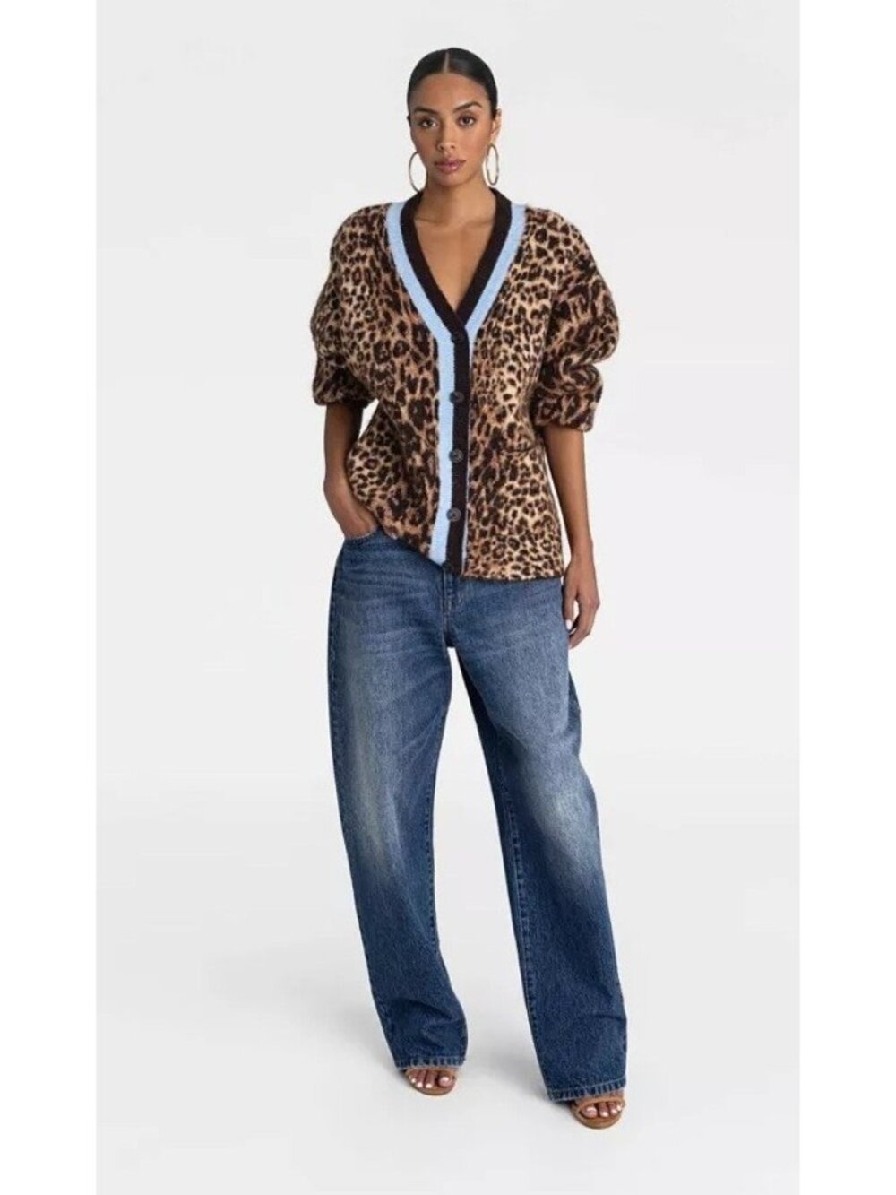 KBB by Kahlana The Slouchy Cardigan Tan Leopard Print Sweater -- Women's XS 0/2 - Picture 3 of 6